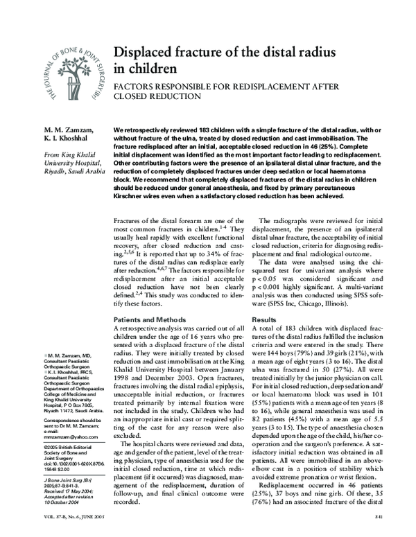 (PDF) Displaced fracture of the distal radius in children