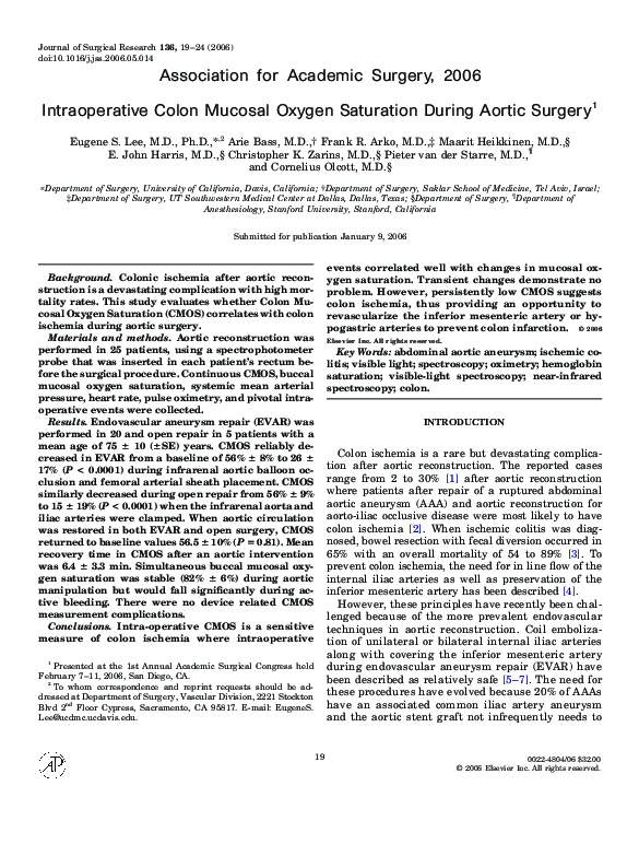 (PDF) Intraoperative Colon Mucosal Oxygen Saturation During Aortic Surgery