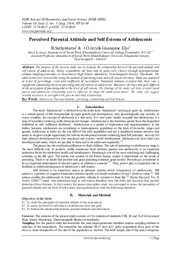 (PDF) Perceived Parental Attitude and Self Esteem of Adolescents