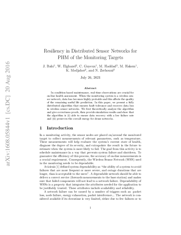 (PDF) Resiliency in Distributed Sensor Networks for Prognostics and ...