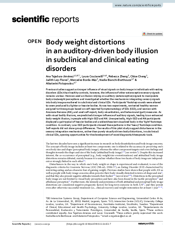 (PDF) Body weight distortions in an auditory-driven body illusion in ...