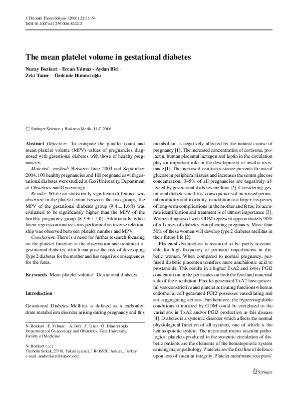 (PDF) The mean platelet volume in gestational diabetes