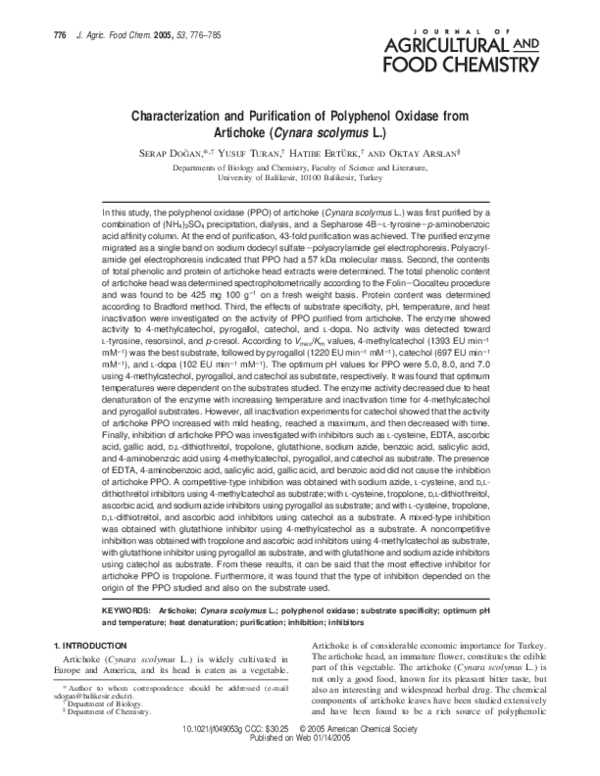 (PDF) Characterization and Purification of Polyphenol Oxidase from ...