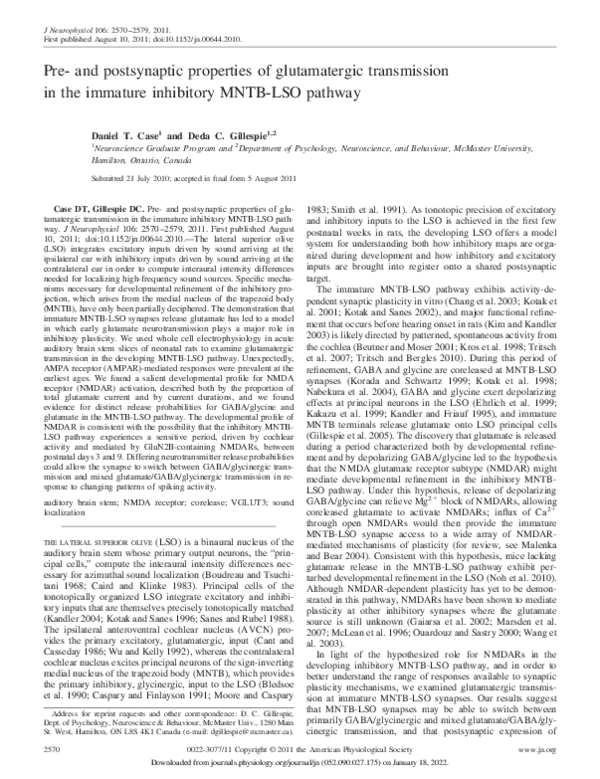 (PDF) Pre- and postsynaptic properties of glutamatergic transmission in ...