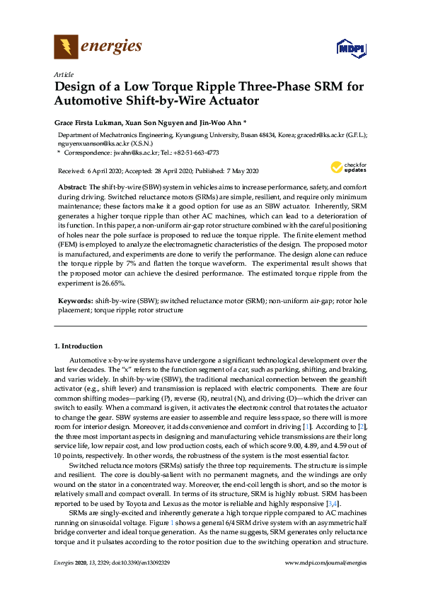 (PDF) Design of a Low Torque Ripple Three-Phase SRM for Automotive ...