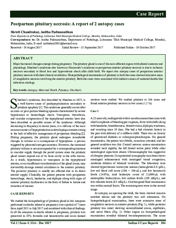 (PDF) Case Report Postpartum pituitary necrosis: A report of 2 autopsy ...