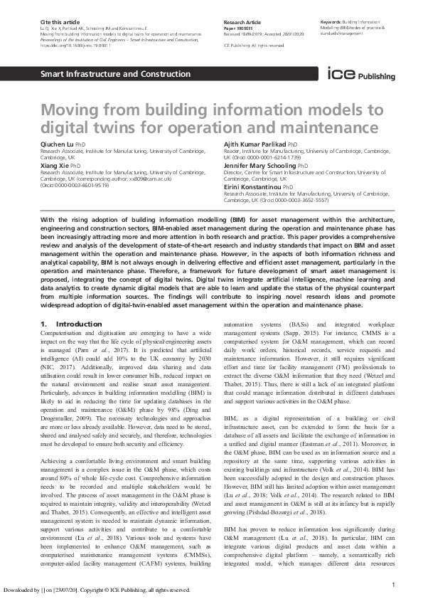 (PDF) Moving from building information models to digital twins for ...