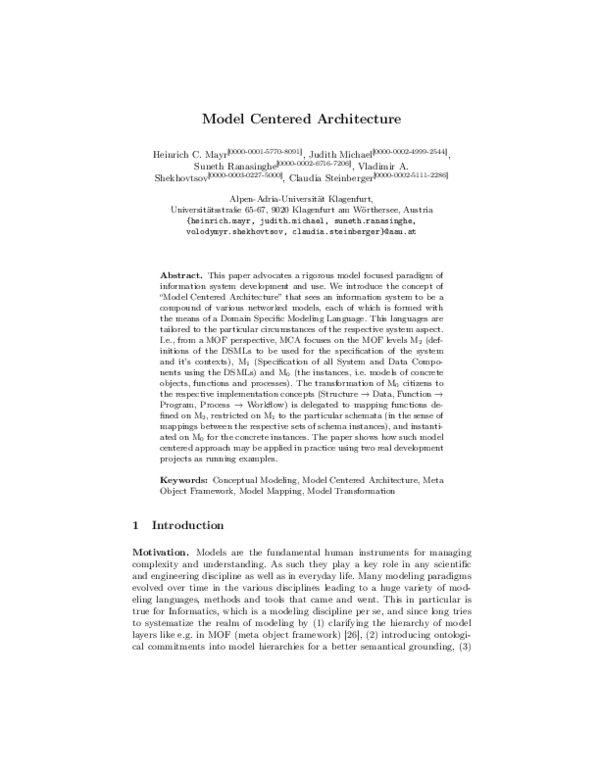 (PDF) Model Centered Architecture