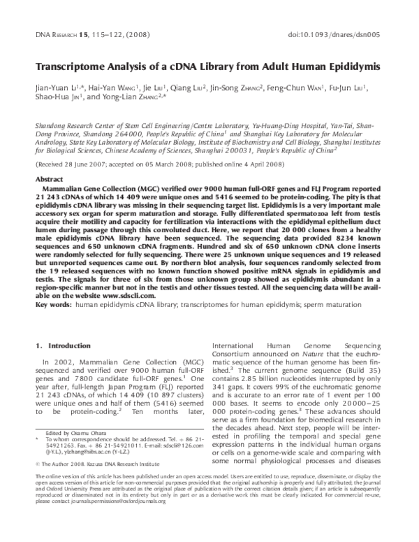 (PDF) Transcriptome Analysis of a cDNA Library from Adult Human Epididymis