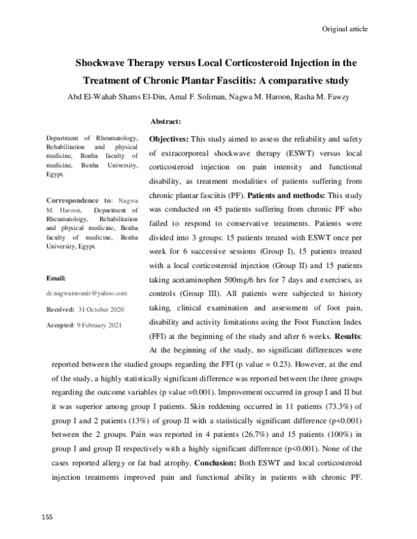 (PDF) Shockwave Therapy versus Local Corticosteroid Injection in the ...