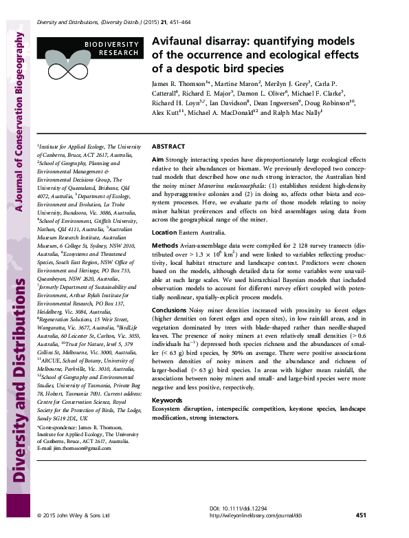 (PDF) Avifaunal disarray: quantifying models of the occurrence and ...