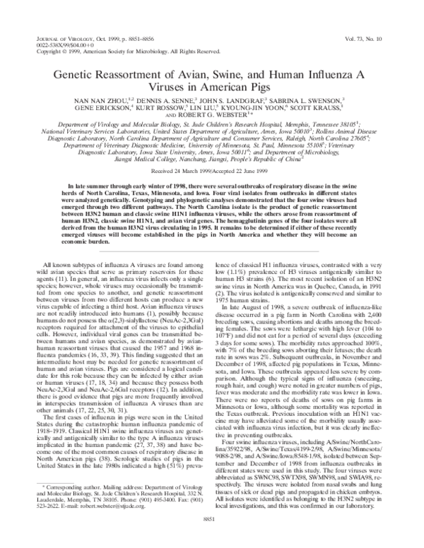 (PDF) Genetic Reassortment of Avian, Swine, and Human Influenza A ...