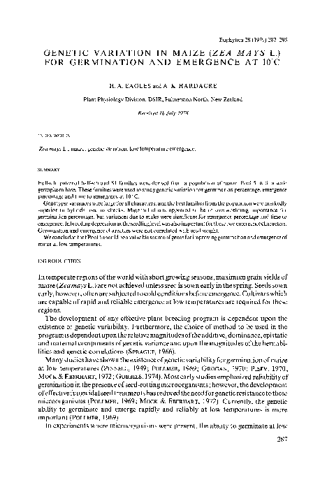 (PDF) Genetic variation in maize (Zea mays L.) for germination and ...
