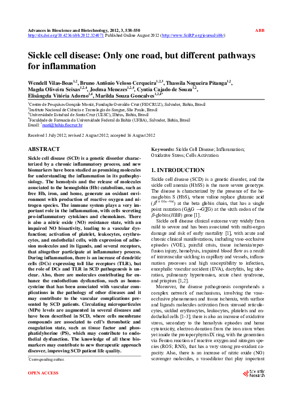 (PDF) Sickle cell disease: Only one road, but different pathways for ...