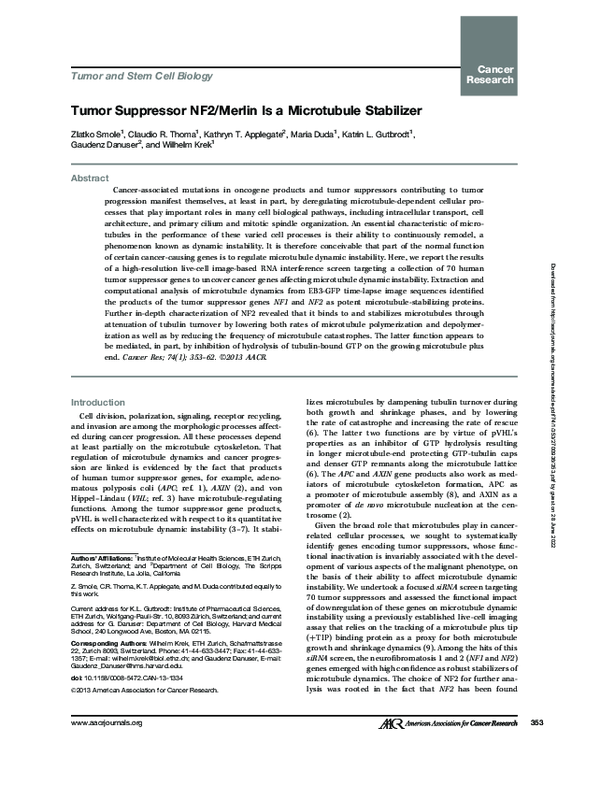 (PDF) Tumor Suppressor NF2/Merlin Is a Microtubule Stabilizer