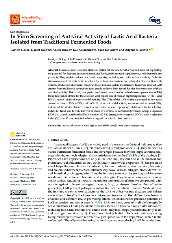(PDF) In Vitro Screening of Antiviral Activity of Lactic Acid Bacteria ...