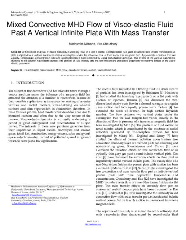 (PDF) Mixed Convective MHD Flow of Visco-elastic Fluid Past A Vertical ...