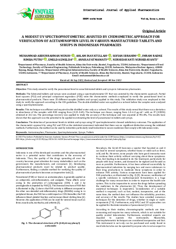 (PDF) A MODEST UV SPECTROPHOTOMETRIC ASSISTED BY CHEMOMETRIC APPROACH ...