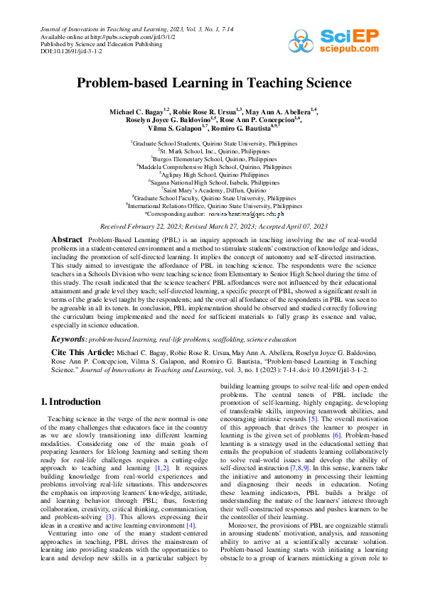 (PDF) Problem-based Learning in Teaching Science