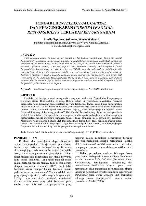 (PDF) Pengaruh Intellectual Capital Dan Pengungkapan Corporate Social ...