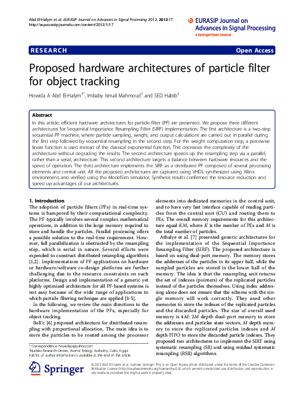 (PDF) Proposed hardware architectures of particle filter for object ...