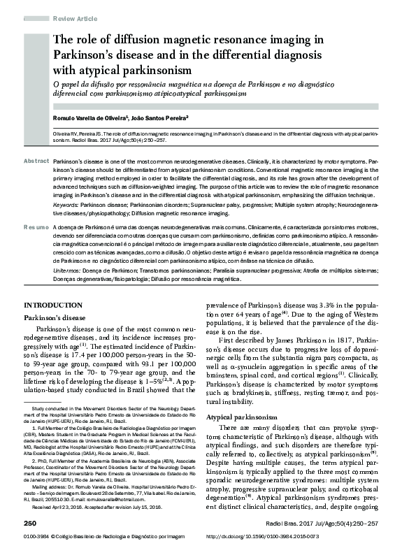 (PDF) The role of diffusion magnetic resonance imaging in Parkinson's ...