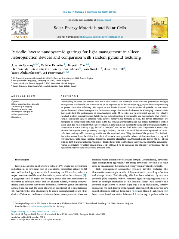 (PDF) Periodic inverse nanopyramid gratings for light management in ...