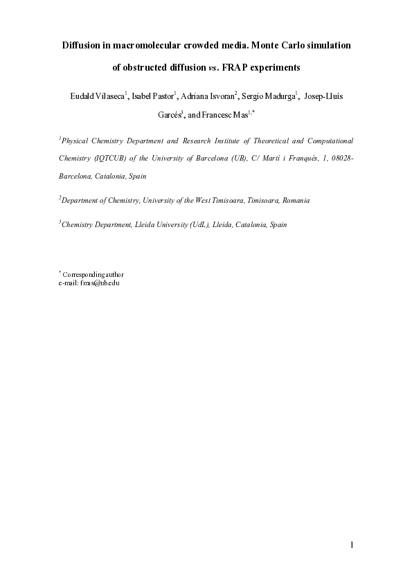 (PDF) Diffusion in macromolecular crowded media: Monte Carlo simulation ...