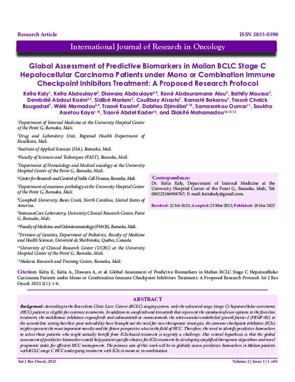 (PDF) Global Assessment of Predictive Biomarkers in Malian BCLC Stage C ...