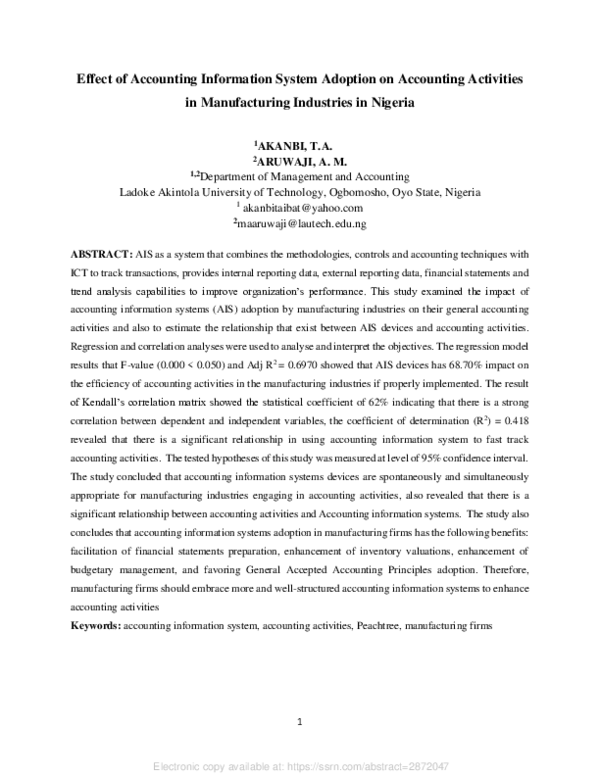 (PDF) Effect of Accounting Information System Adoption on Accounting ...