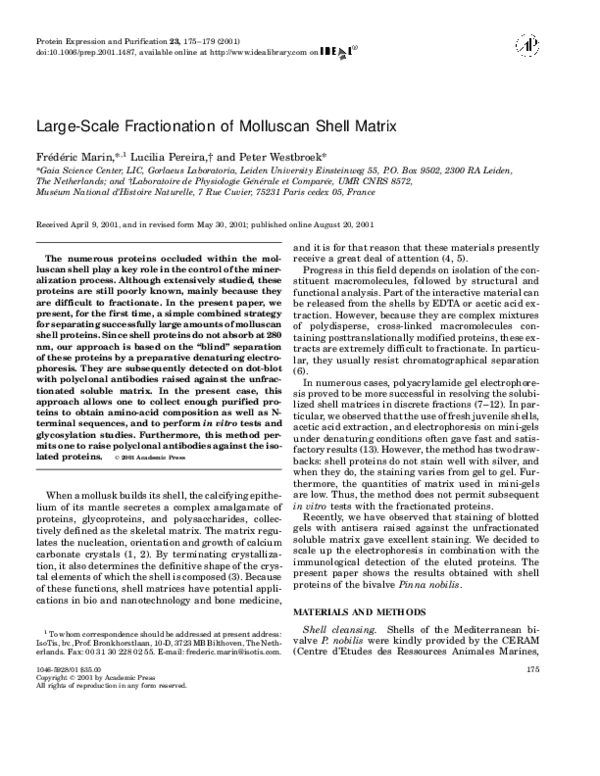 (PDF) Large-Scale Fractionation of Molluscan Shell Matrix