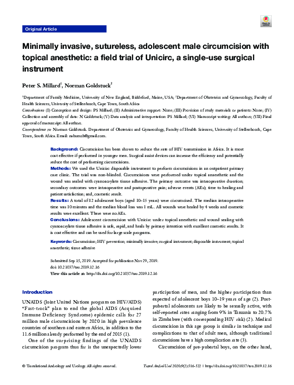 (PDF) Minimally invasive, sutureless, adolescent male circumcision with ...