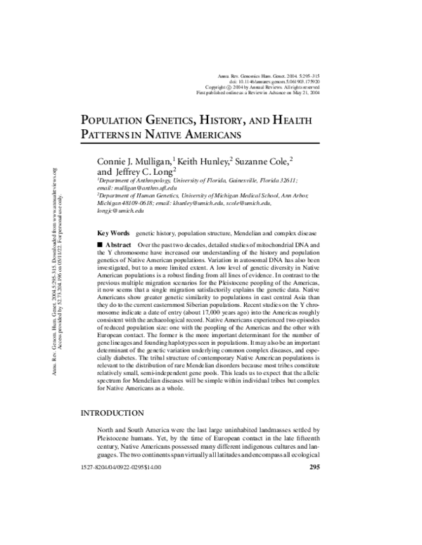 (PDF) Population Genetics, History, and Health Patterns in Native Americans