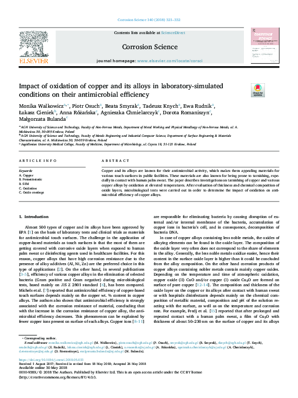 (PDF) Impact of oxidation of copper and its alloys in laboratory ...