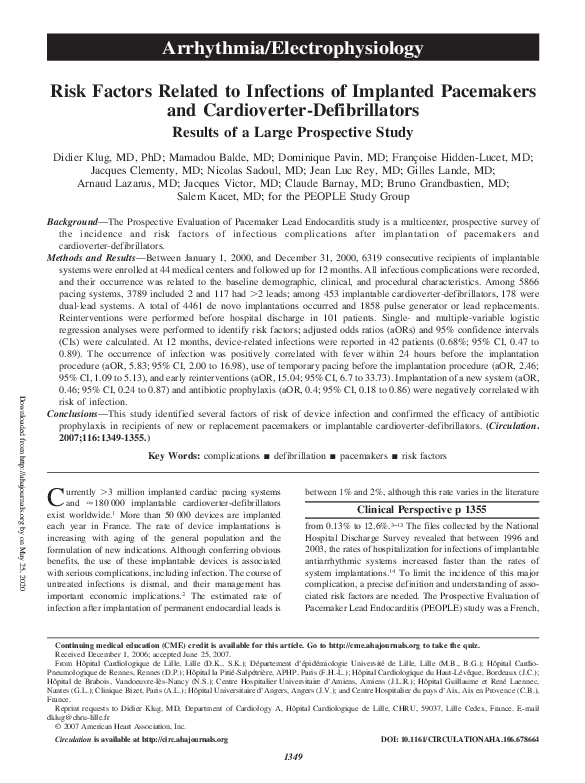 (PDF) Risk Factors Related to Infections of Implanted Pacemakers and ...