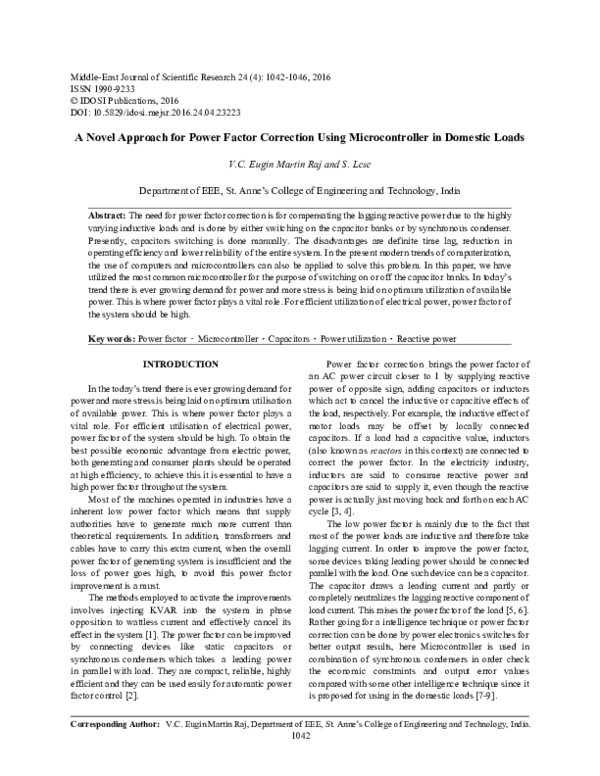 (PDF) A Novel Approach for Power Factor Correction Using ...