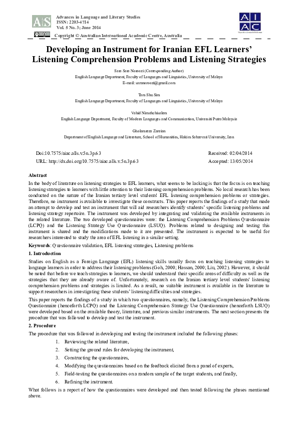 (PDF) Developing an Instrument for Iranian EFL Learners’ Listening ...