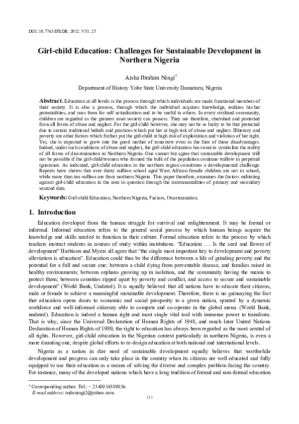 (PDF) Girlchild Education Challenges for Sustainable Development in