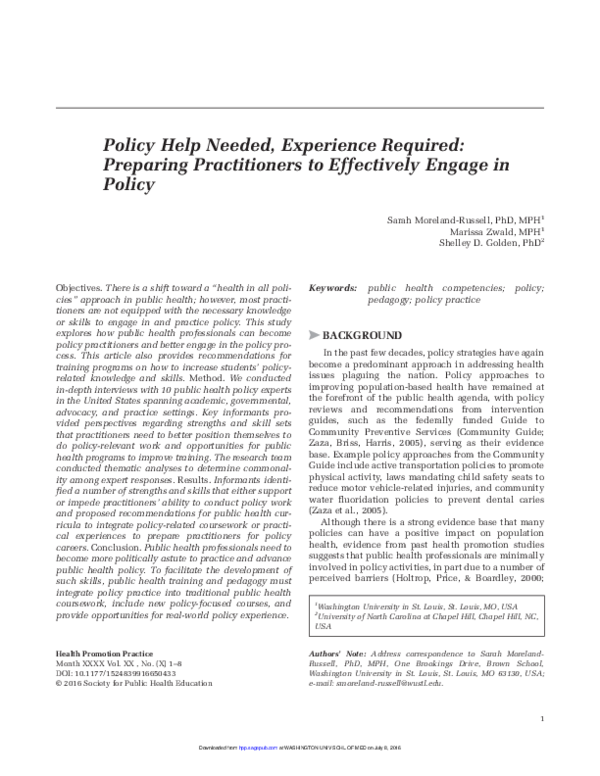 (PDF) Policy Help Needed, Experience Required