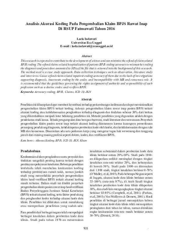 (PDF) Analisis Akurasi Koding Pada Pengembalian Klaim BPJS Rawat Inap ...