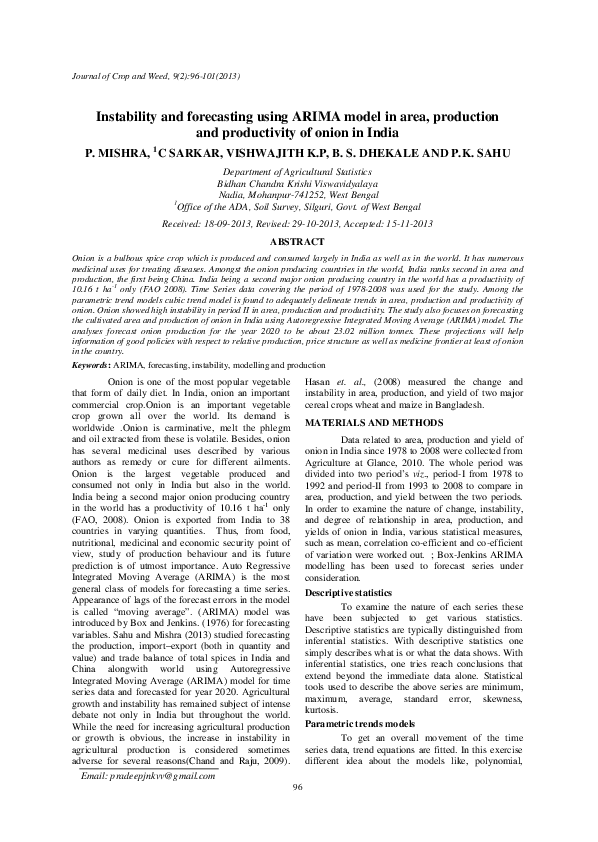 (PDF) Instability and forecasting using ARIMA model in area, production ...