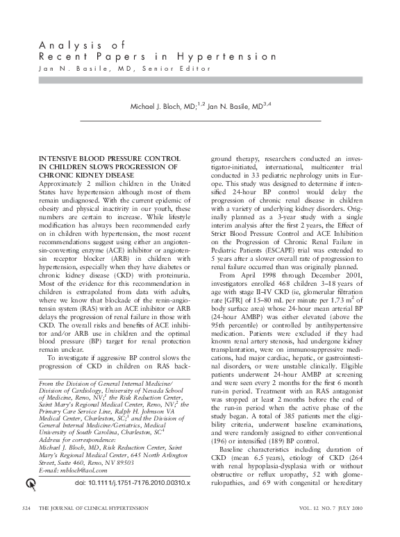 (PDF) Intensive blood pressure control in children slows progression of ...
