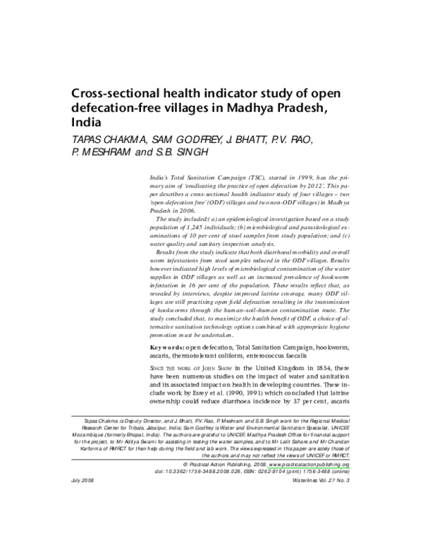 (PDF) Cross-sectional health indicator study of open defecation-free ...