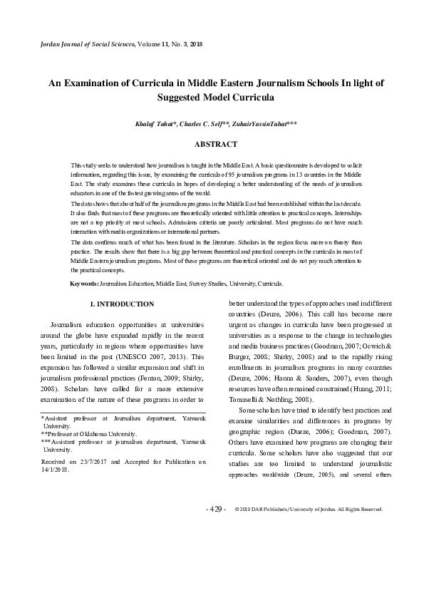 (PDF) An Examination of Curricula in Middle Eastern Journalism Schools ...