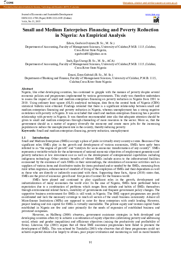 (PDF) Small and Medium Enterprises Financing and Poverty Reduction in ...