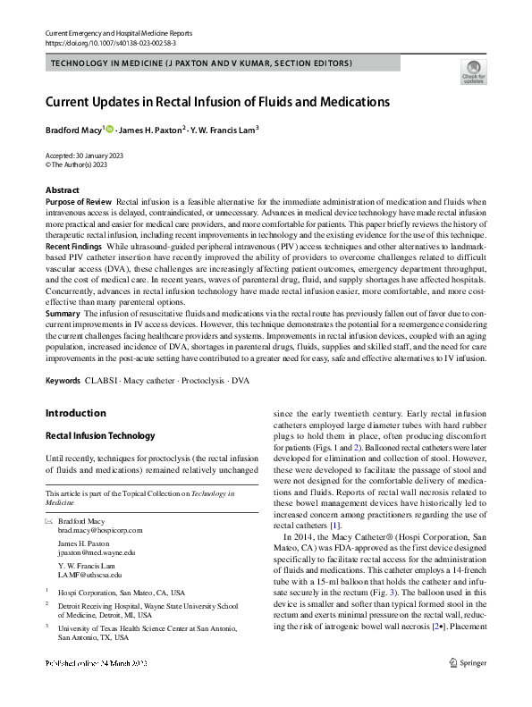 (PDF) Current Updates in Rectal Infusion of Fluids and Medications