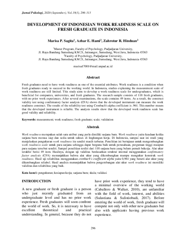 (PDF) Development of Indonesian Work Readiness Scale on Fresh Graduate