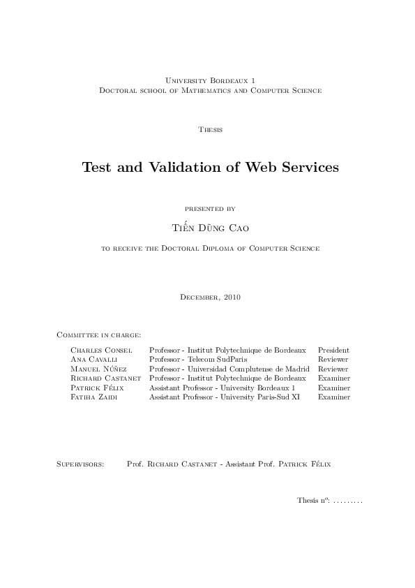 Test and Validation of Web services