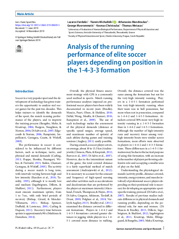 (PDF) Analysis of the running performance of elite soccer players ...