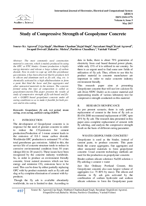 (PDF) Study of Compressive Strength of Geopolymer Concrete